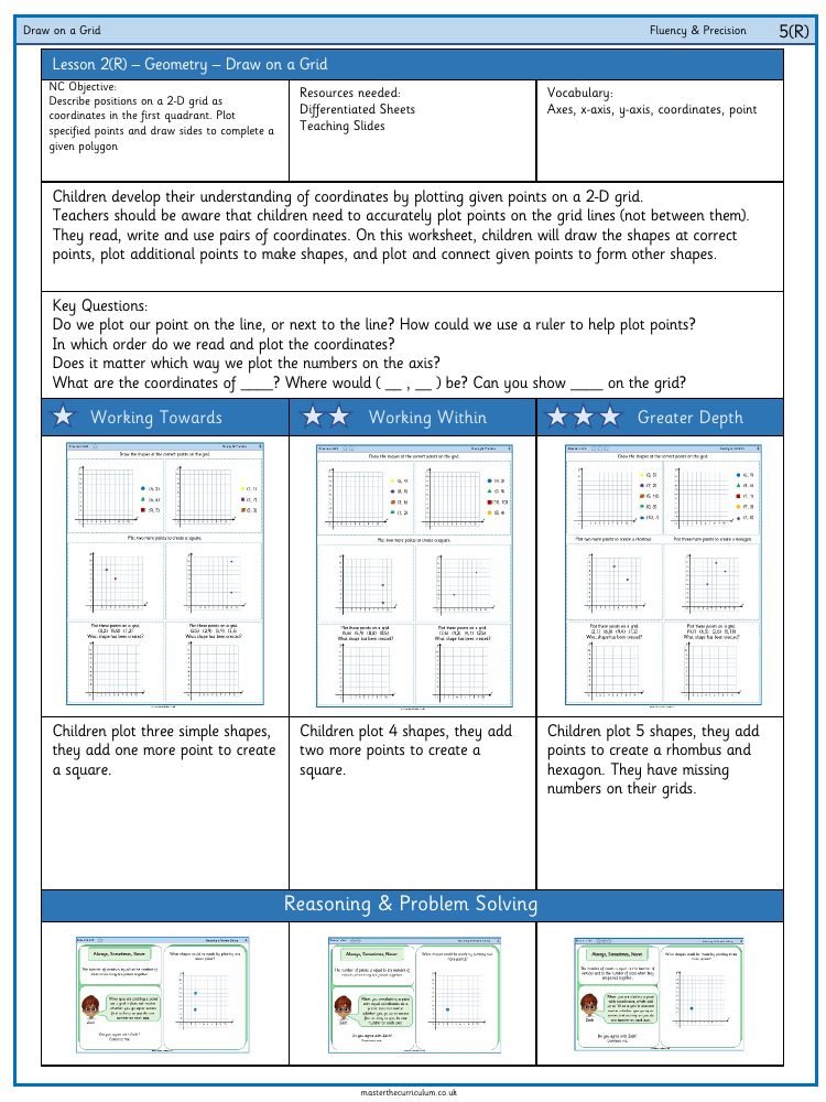 Position and Direction - Draw on a grid - Worksheet