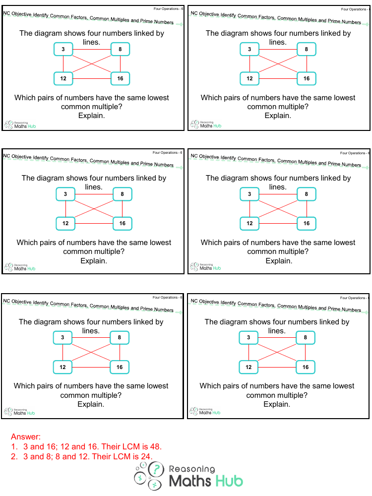 Identify Common Factors, Common Multiples and Prime Numbers 5 - Reasoning