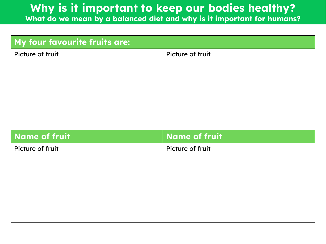 My 4 favorite fruits - Worksheet