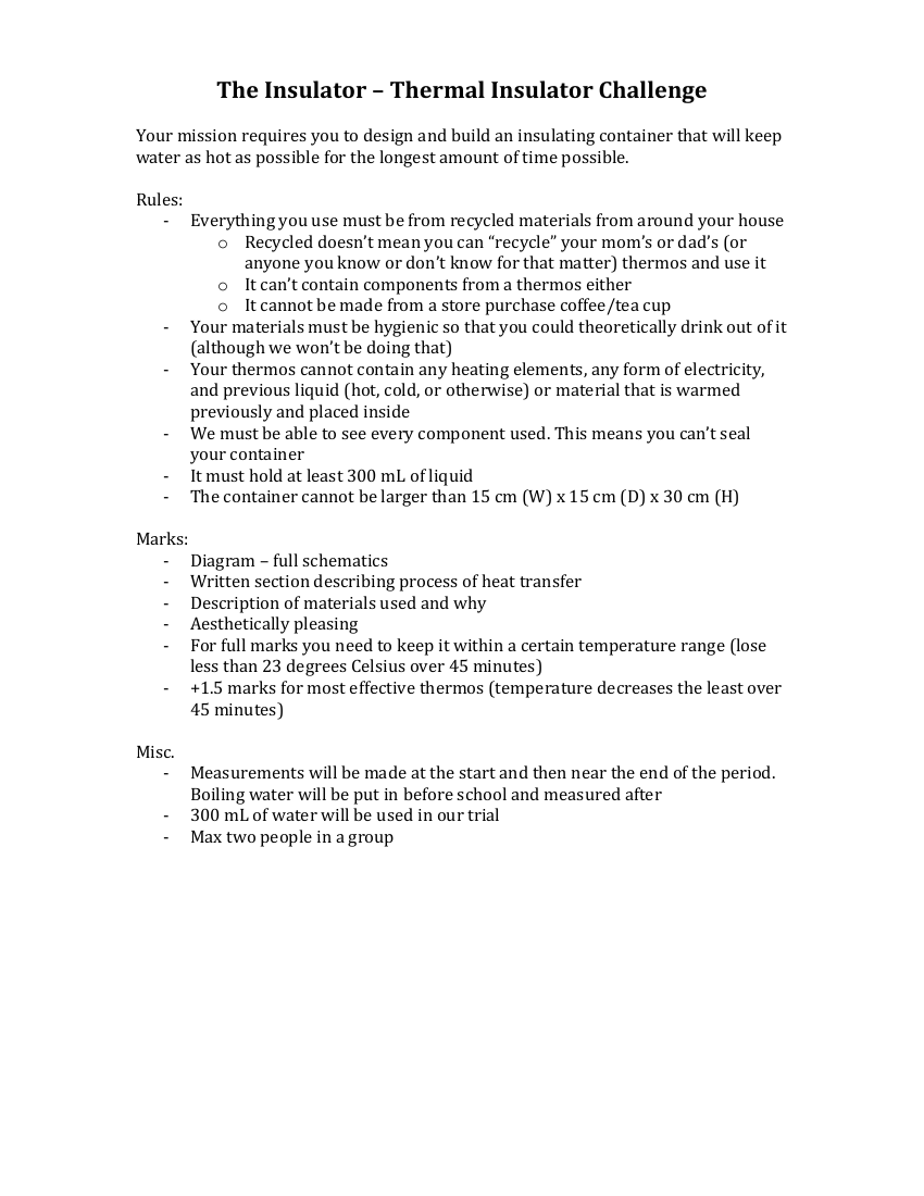 The Insulator - Thermal Insulator Challenge