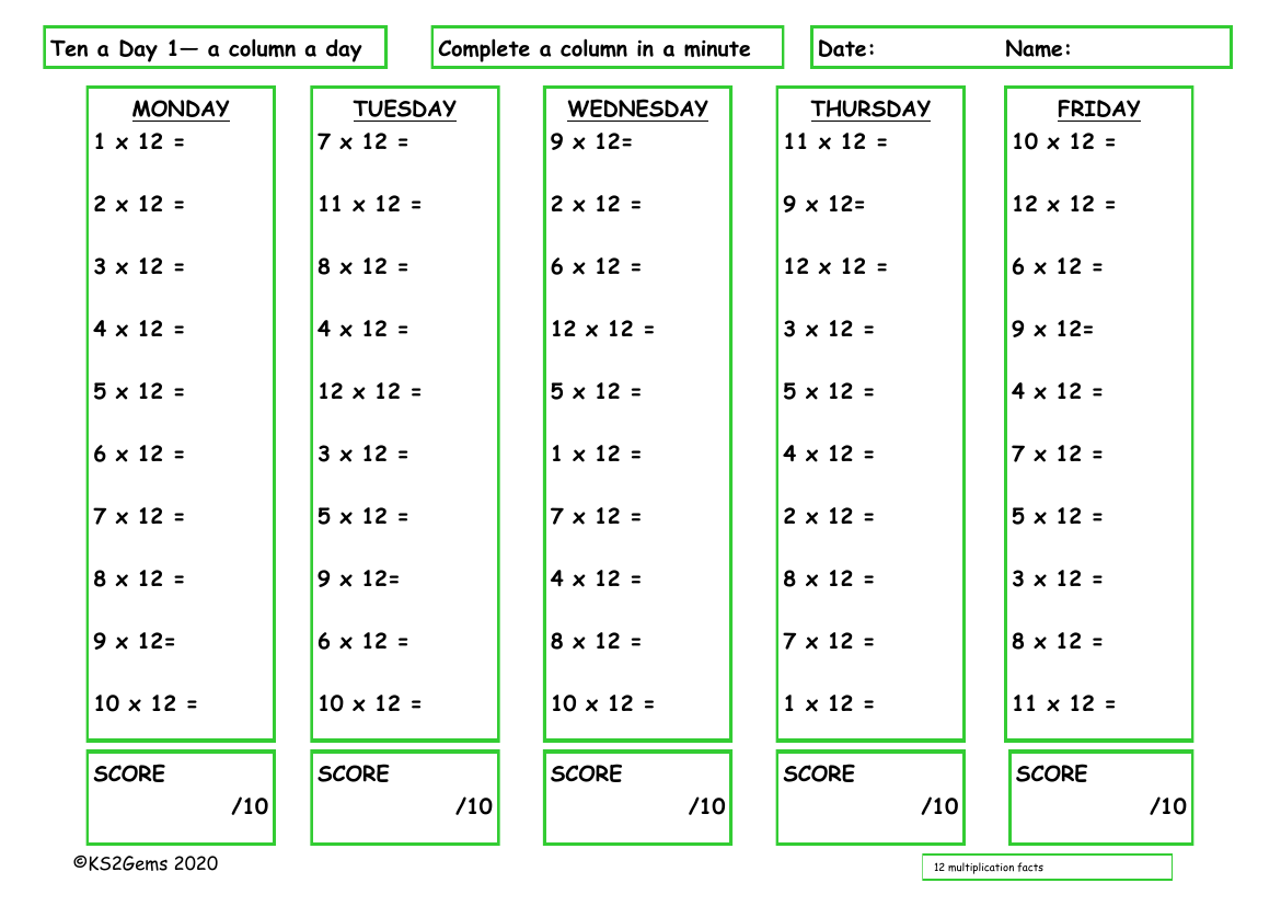 Ten a Day 12 Times Table