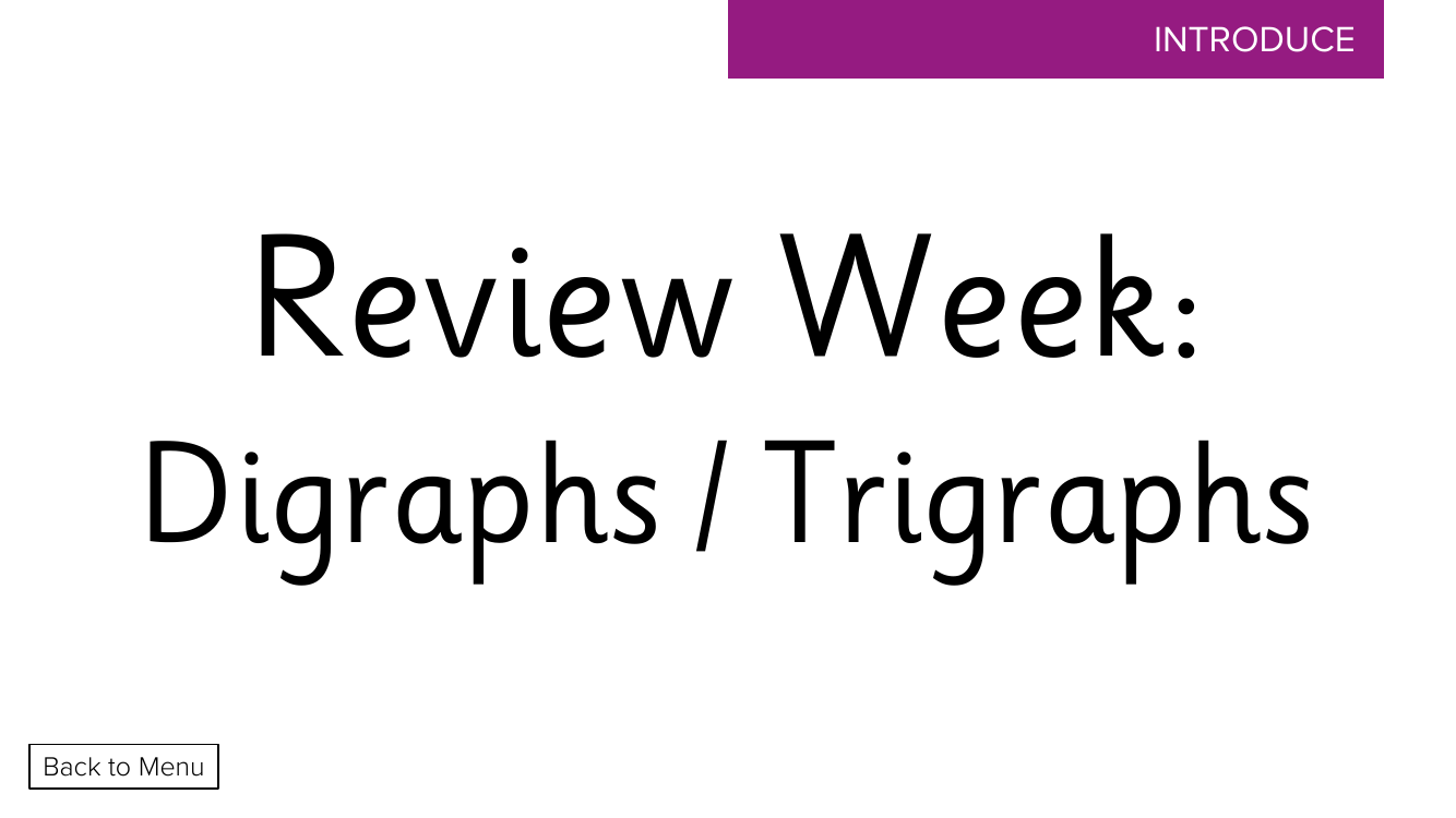 Week 11, lesson 2 Review Week: Digraphs/Trigraphs - Phonics Phase 3,  - Presentation