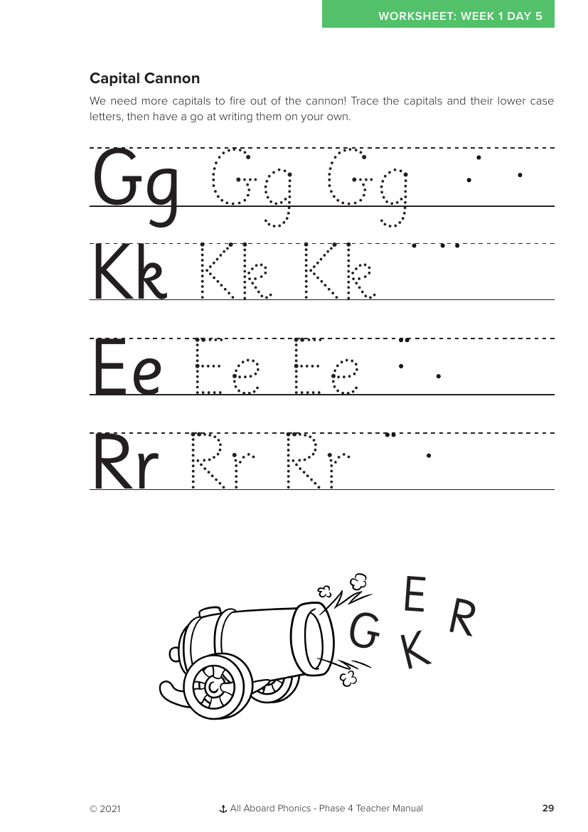 Week 1, lesson 5 Capital Cannon letter formation activity - Phonics Phase 4 - Worksheet