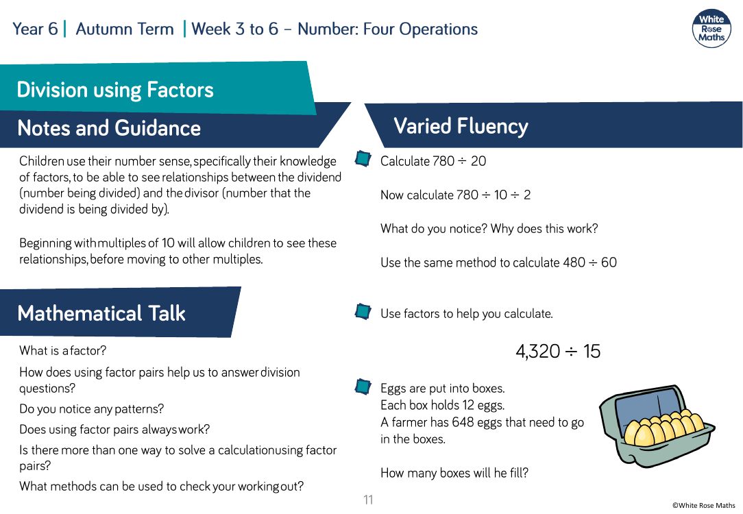 Division using factors: Varied Fluency