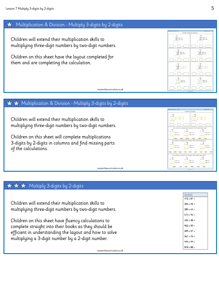 Multiplication and Division (2) - Multiply 3 digits by 2-digits (arithmetic) - Worksheet