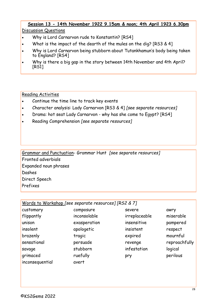 The Mummy's Curse - Session 13 - Worksheet