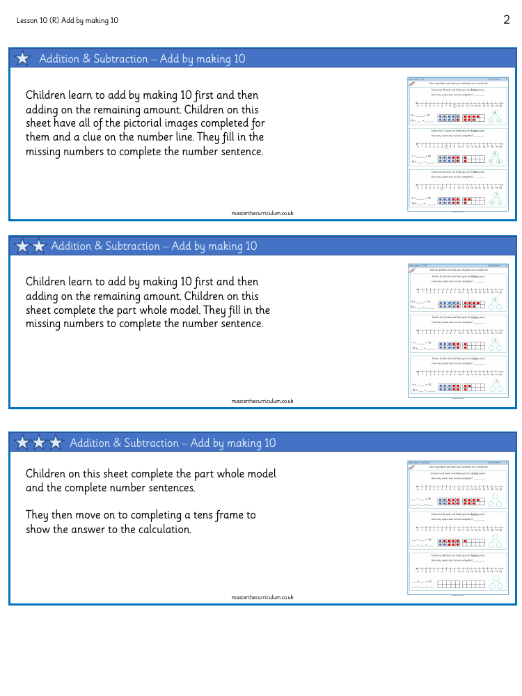 Addition and subtraction - Add by making 10 - Worksheet