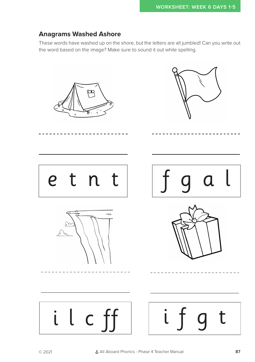 Week 6, Assessment week Anagrams Washed Ashore - Phonics Phase 4 - Worksheet