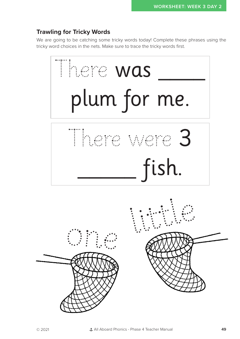 Week 3, lesson 2 Trawling for Tricky Words - Phonics Phase 4 - Worksheet