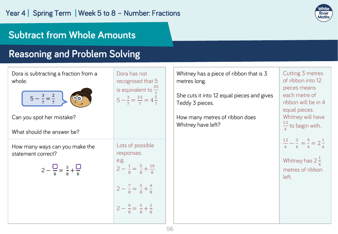 Subtract from whole amounts: Reasoning and Problem Solving