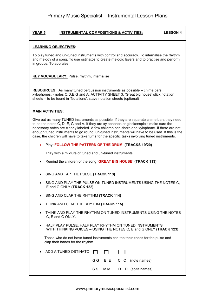 Instrumental - Year 5 Lesson 4