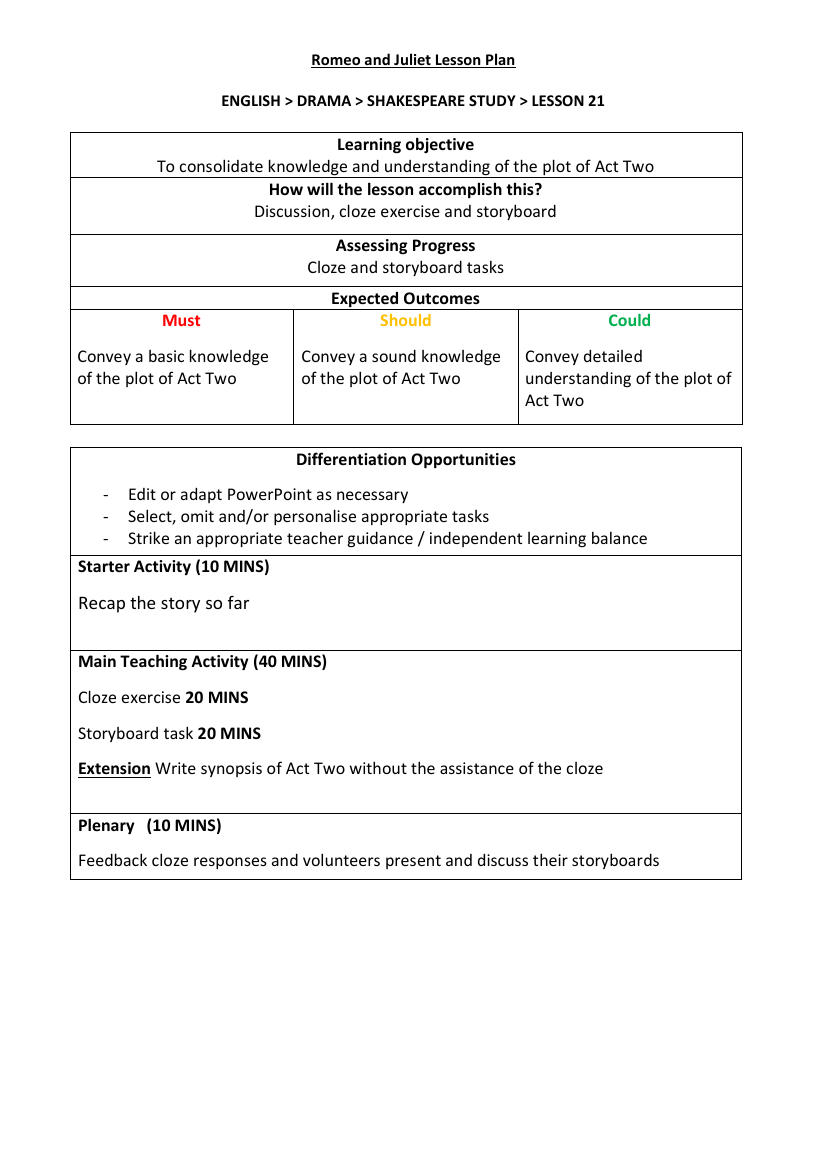 Romeo & Juliet Lesson 14: Act 1 Scene 5 - Lesson Plan