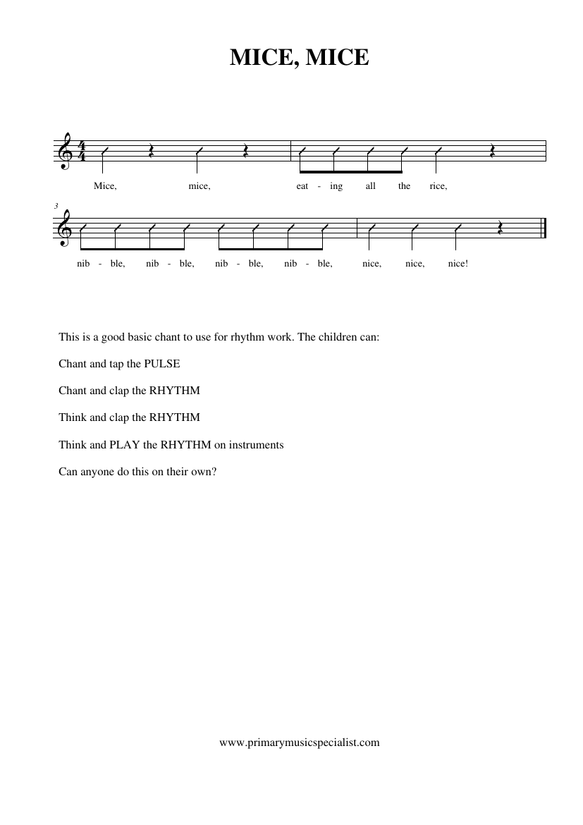 Instrumental Year 2 Notations - Mice, mice instrumental