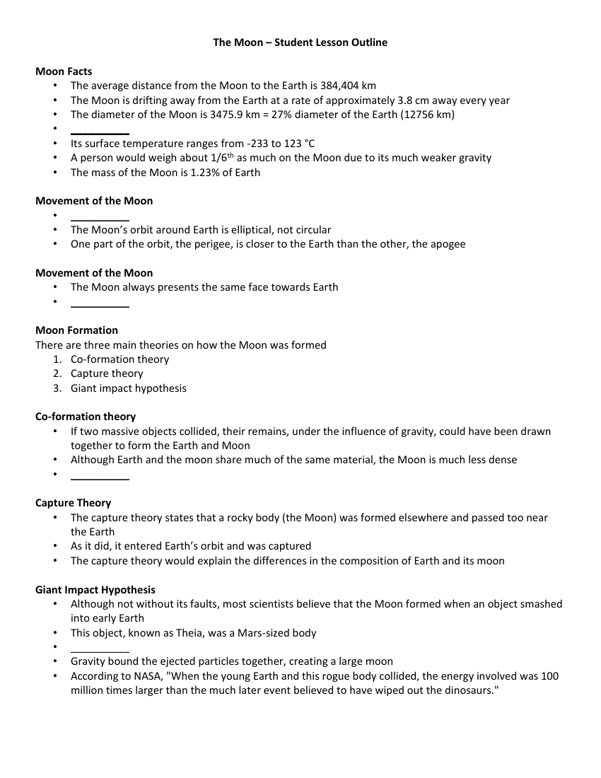 The Moon - Student Lesson Outline