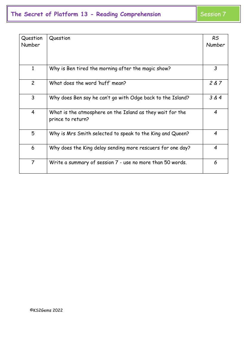 The Secret of Platform 13 - Session 7 - Reading Comprehension