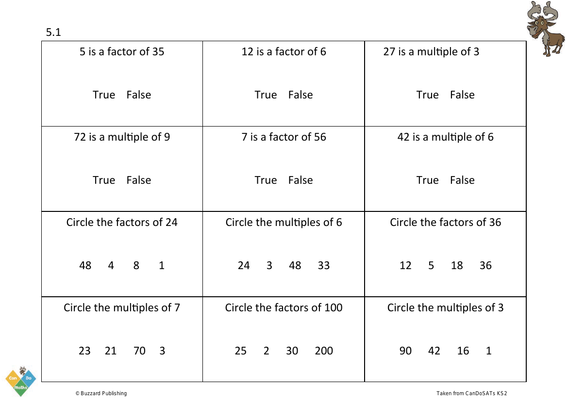 Recognise and use multiples, factors, prime numbers less than 20 and square numbers up to 144 [C5]