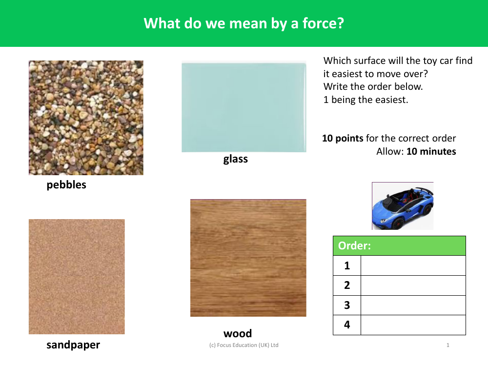 Which surface will the toy car find it easier to moveover? - Worksheet - Magnets and Forces - Year 3
