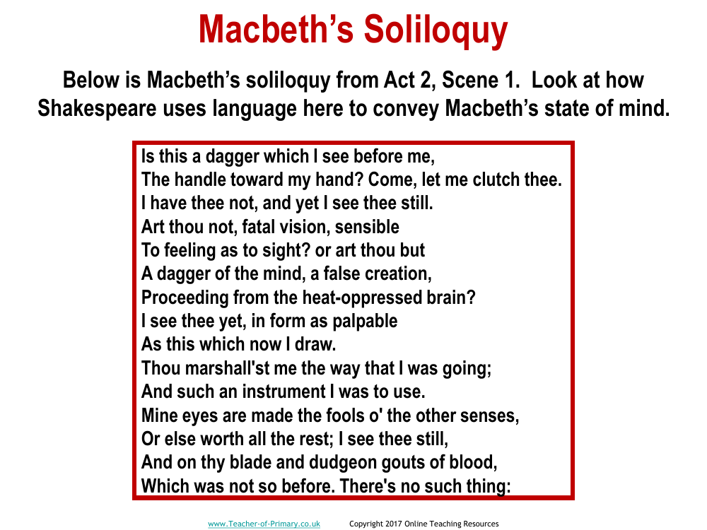 Macbeth - Lesson 10 - Macbeths Soliloquy Worksheet