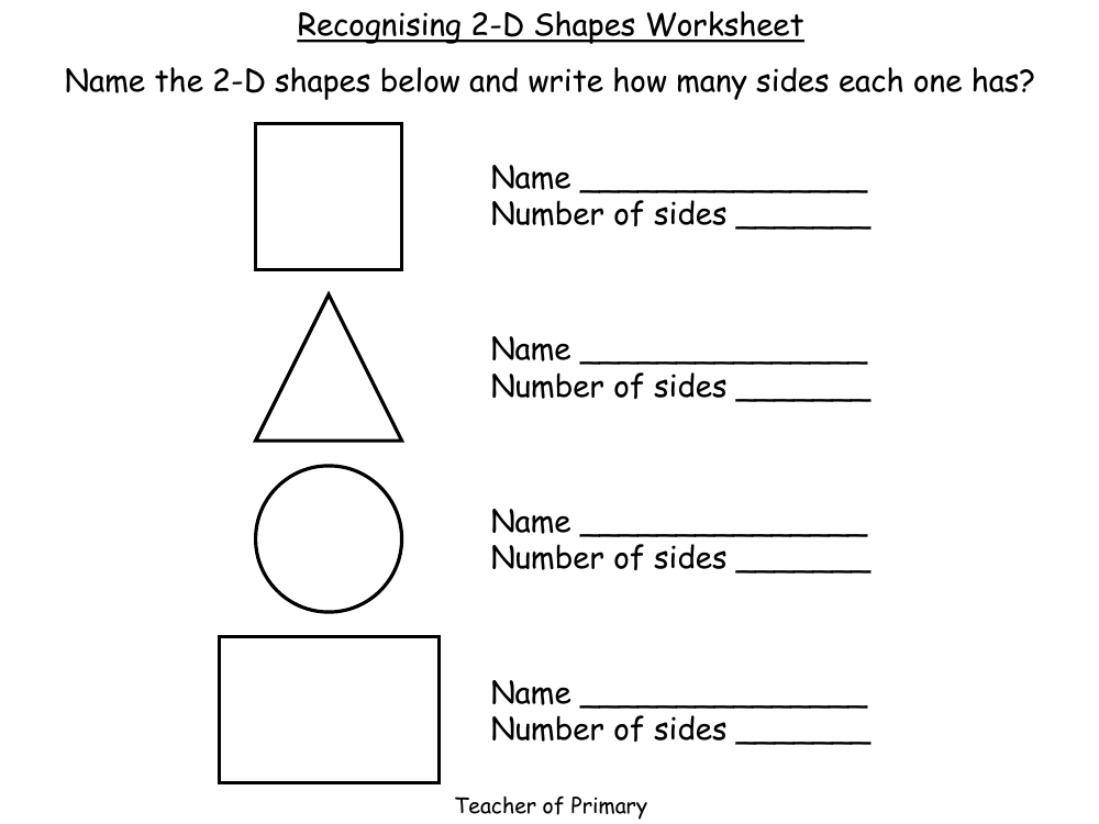 Recognising 2-D Shapes - Worksheet