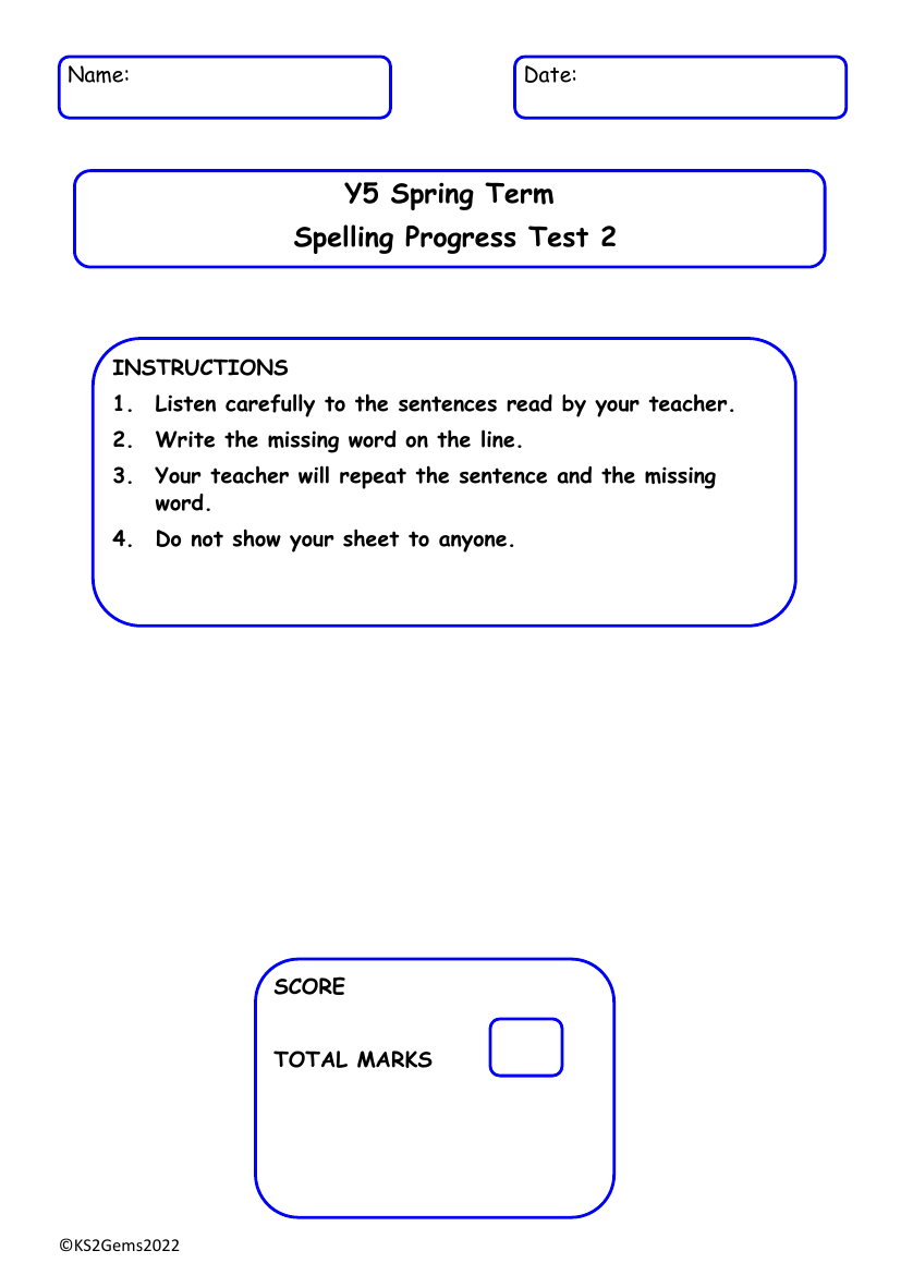 Spring Term Spelling Progress Test 2