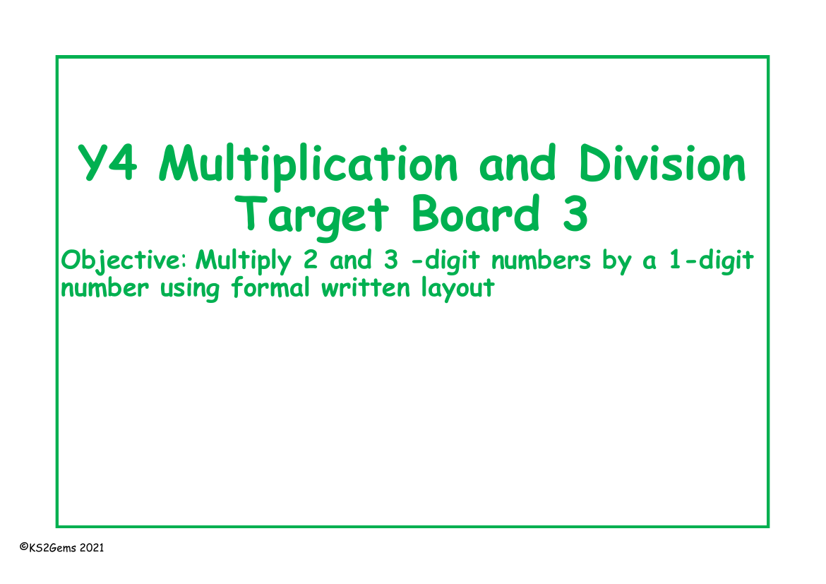 Multiplying 3-digit numbers Target Board