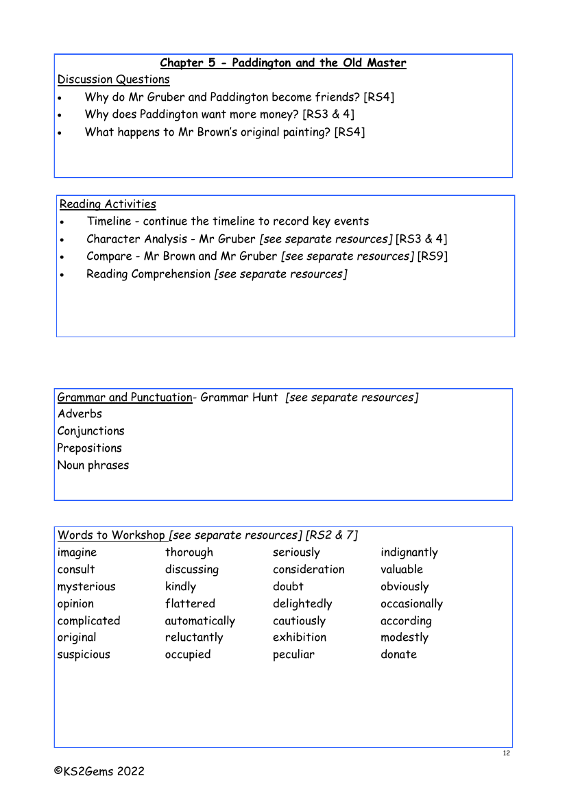 A Bear Called Paddington - Chapter 5 - Worksheet