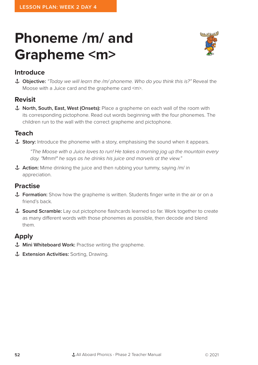 Week 2, lesson 4 Phoneme "m" Grapheme "m" - Phonics Phase 2 - Lesson plan