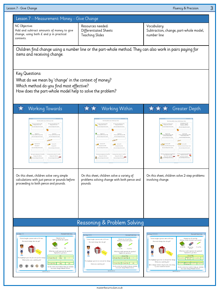 Money - Give change - Worksheet