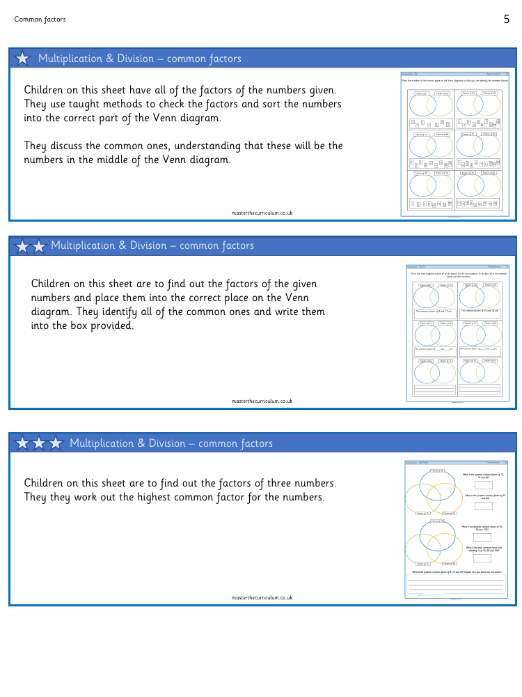 Multiplication and Division (1) - Common Factors - Worksheet