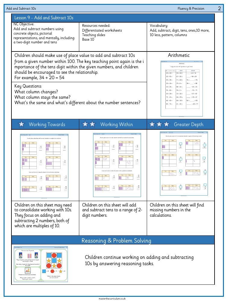 Addition and subtraction - Add and subtract 10s - Worksheet