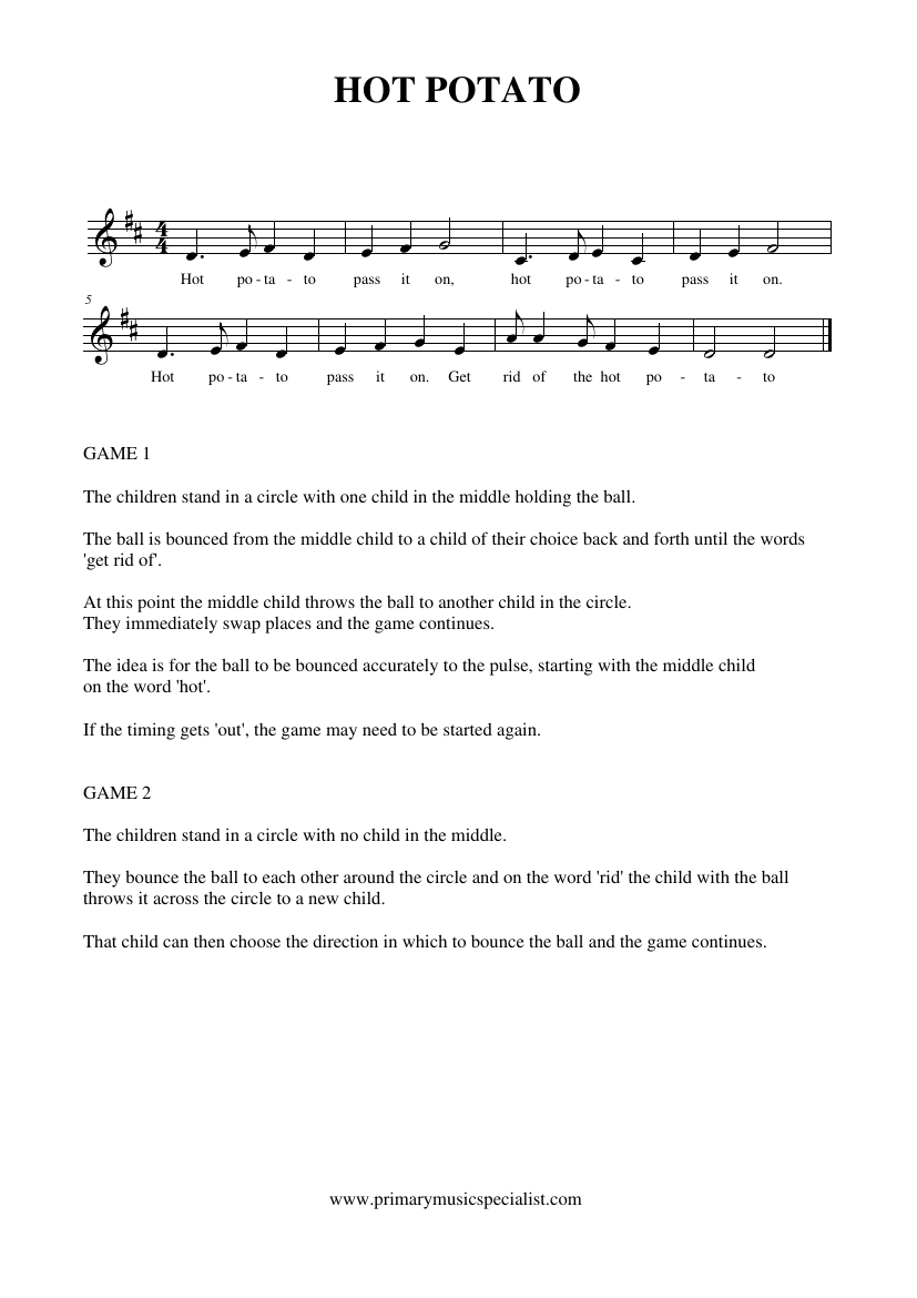 Singing Games Reception Notations - Hot potato