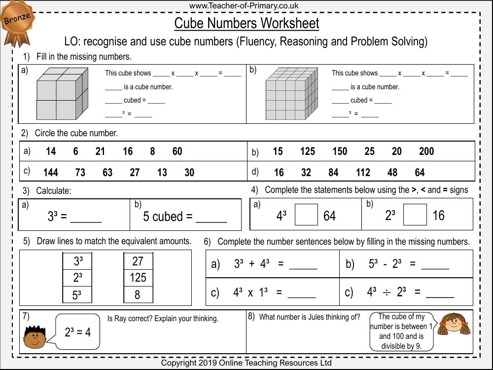 Cube Numbers Worksheet Maths Year 5