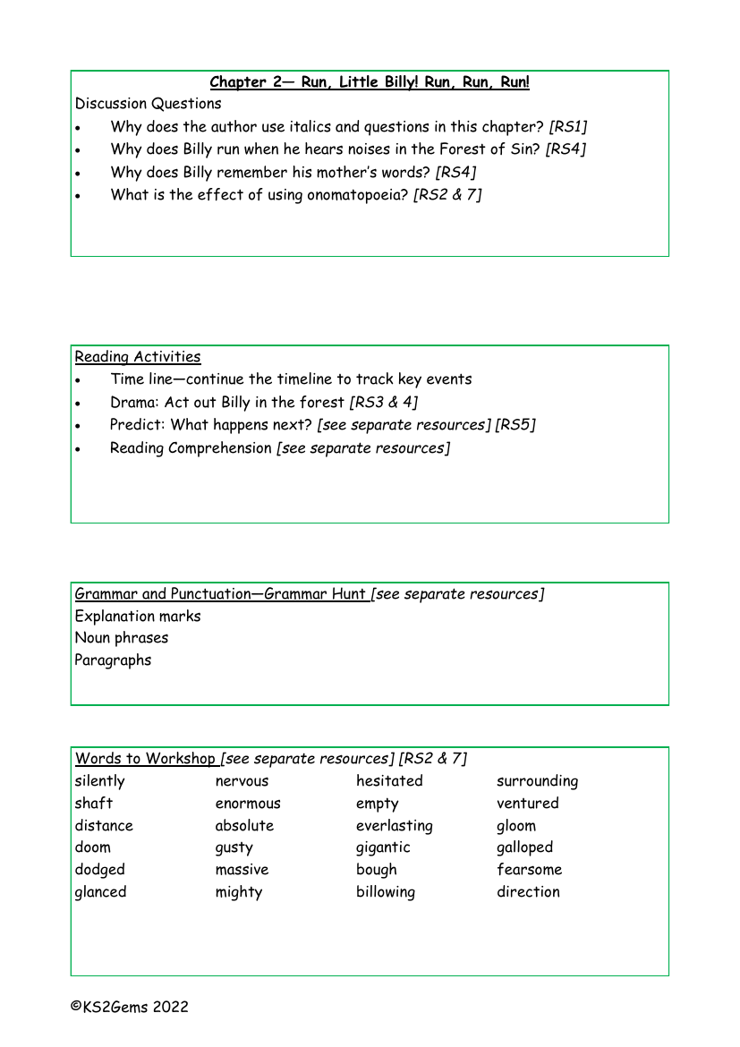 Billy and the Minpins - Chapter 2 - Worksheet