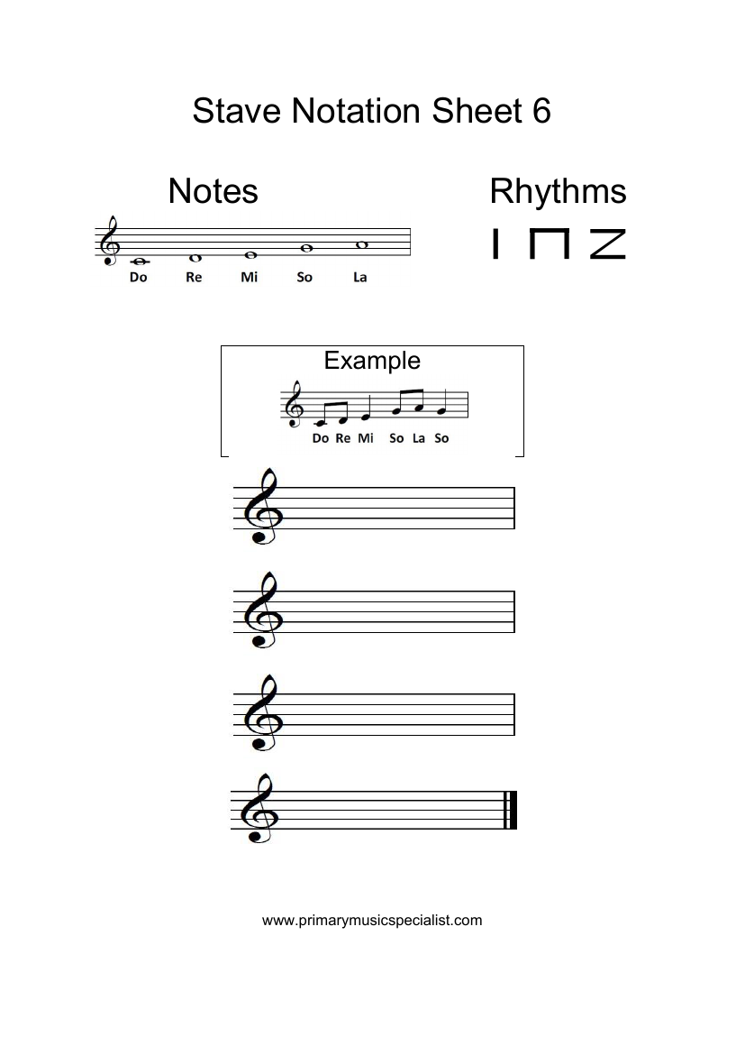 Pitch - Stave Notation Sheet 6