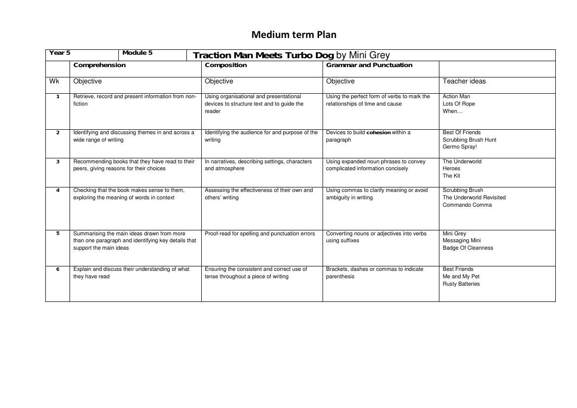 Inspired by: Traction Man Meets Turbodog - Medium Term Plan