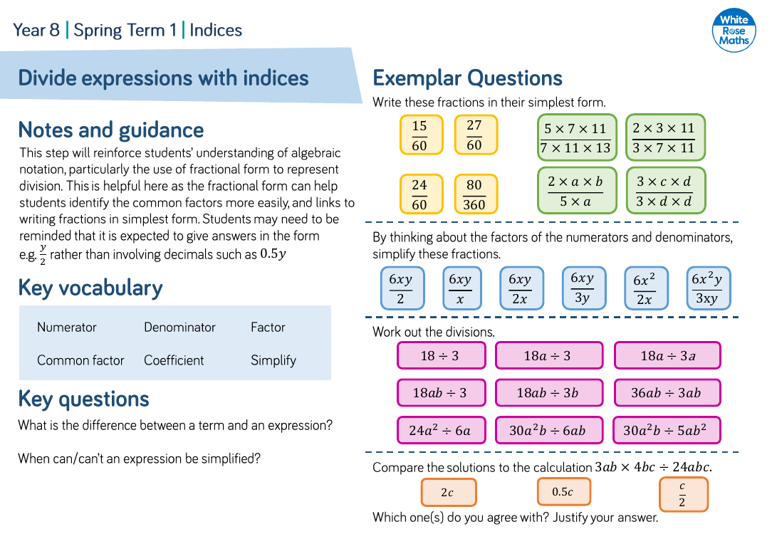 Divide expressions with indices: Questions