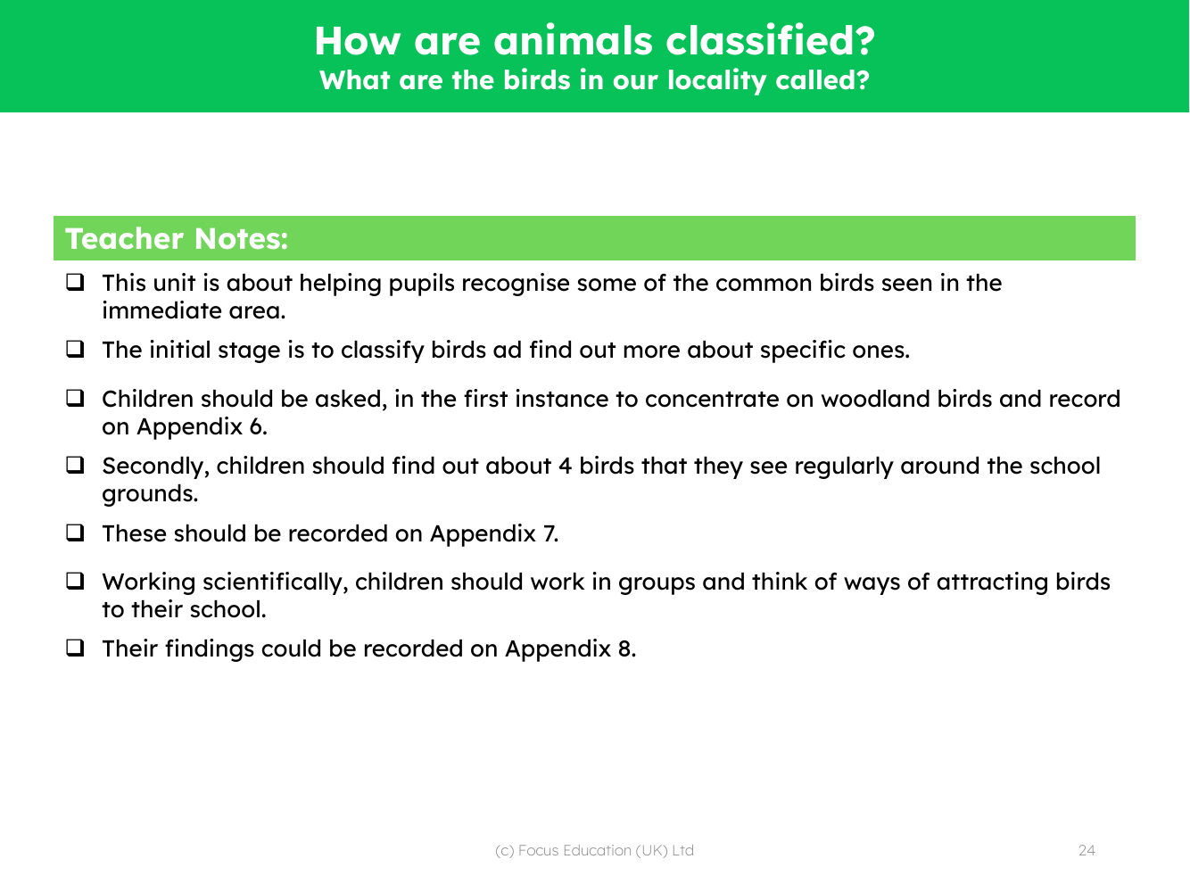 What are the birds in our locality called? - Teacher notes