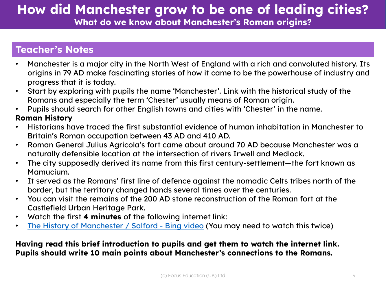 What do we know about Manchester's Roman origins? - Teacher notes