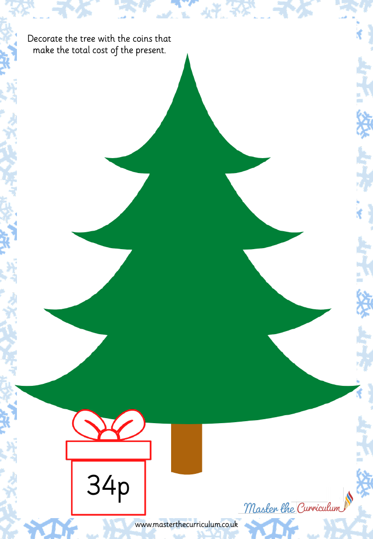 Christmas Money Tree to 50p - Practical Maths Activity