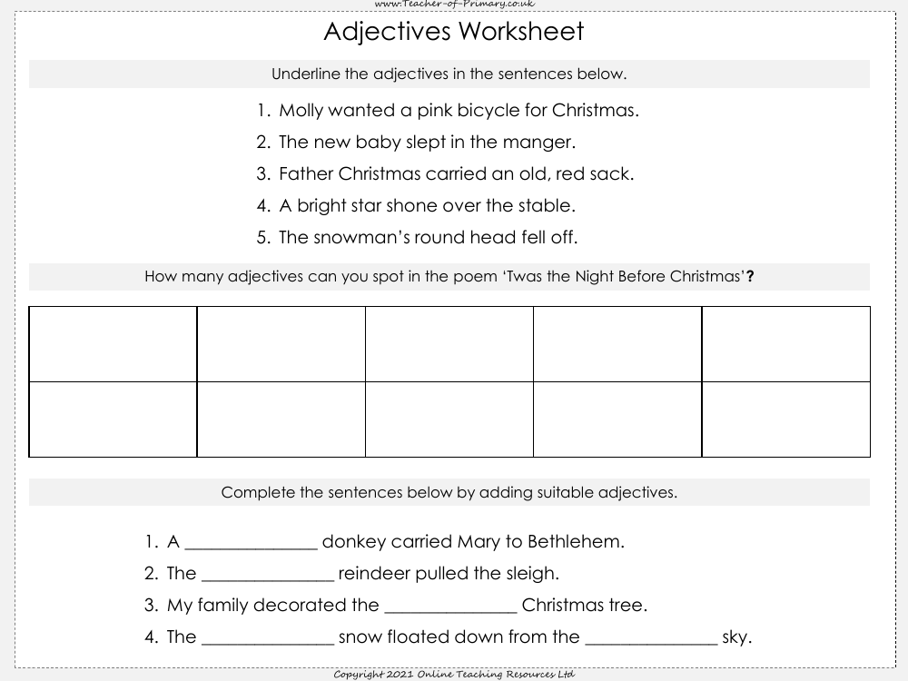 Twas the Night Before Christmas - Lesson 3 - Worksheet