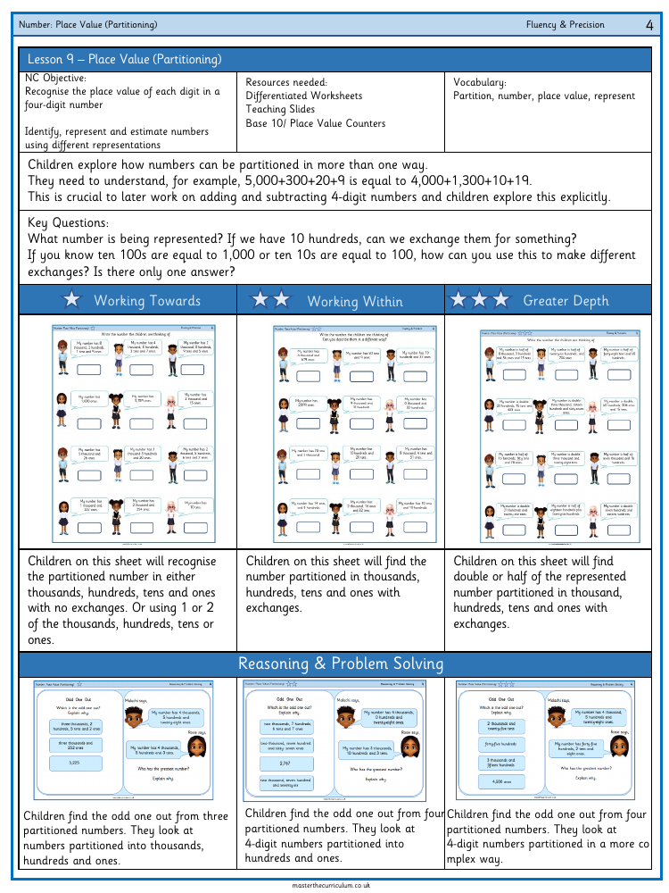 Place value - Place value partitioning - Worksheet