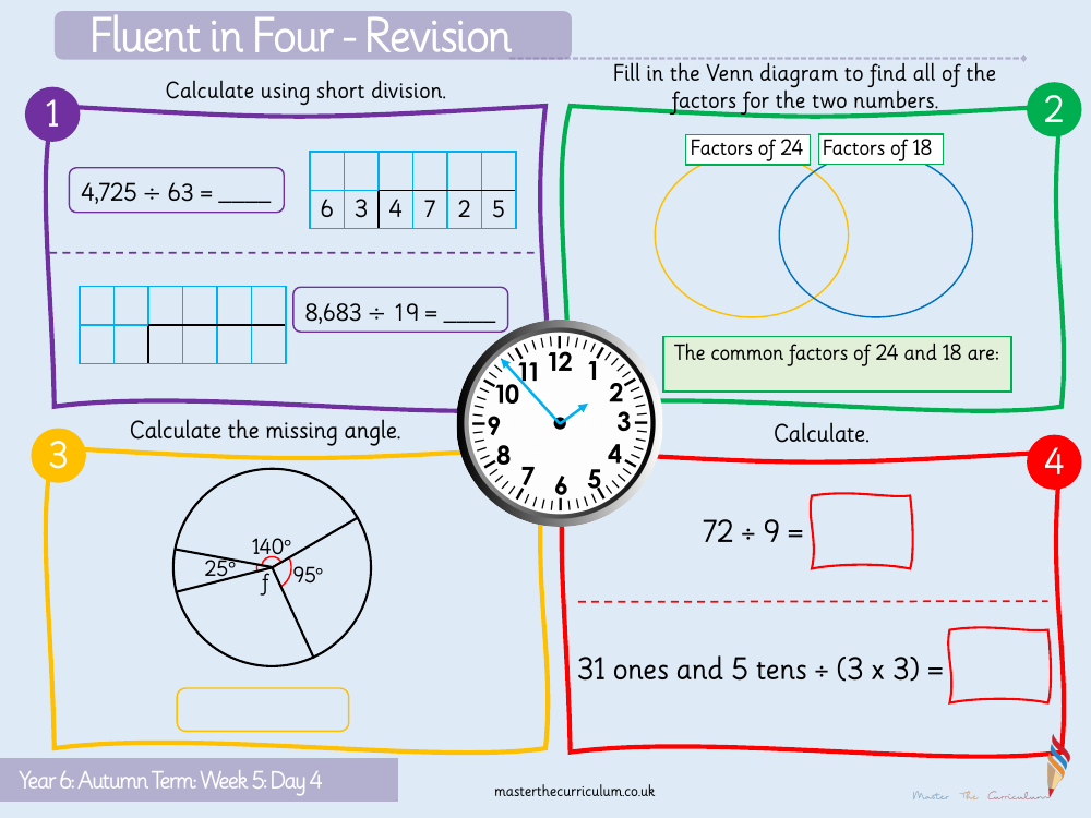 Addition, Subtraction, Multiplication and Division - Division using Factors - Starter