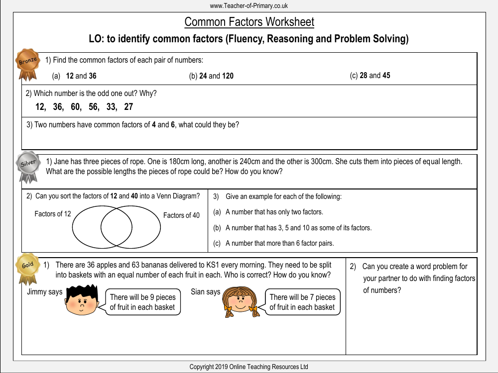 Factors, Multiples, Primes, Squares and Cubes - Worksheet | Maths Year 6
