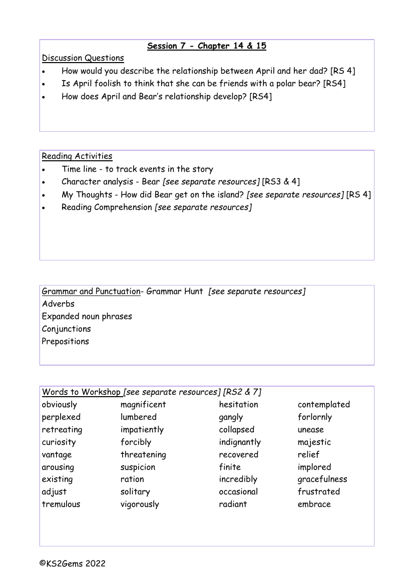 The Last Bear - Session 7 - Worksheet