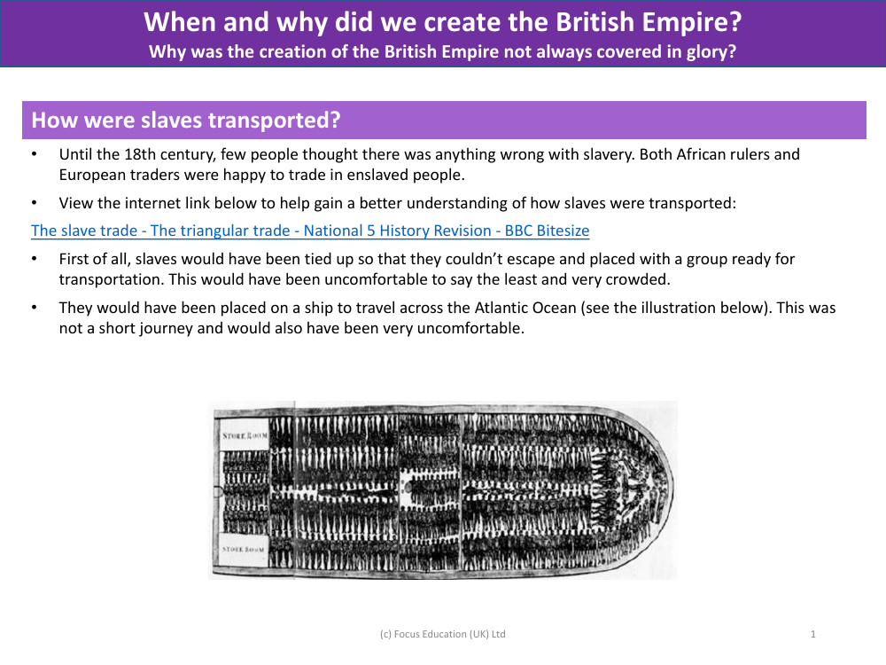 How were slaves transported? - Info sheet