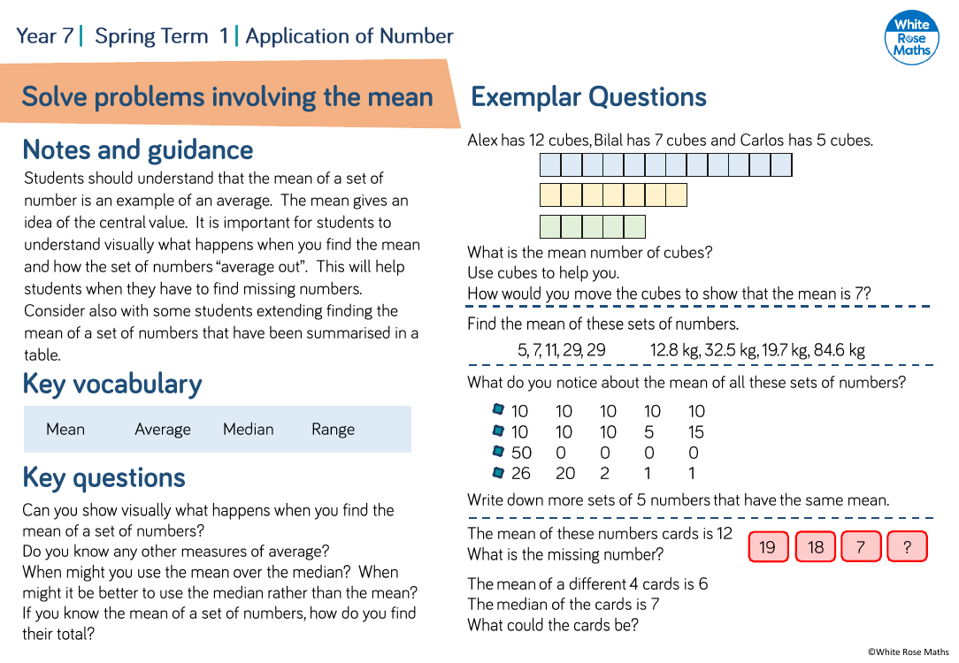 Solve problems involving the mean: Questions