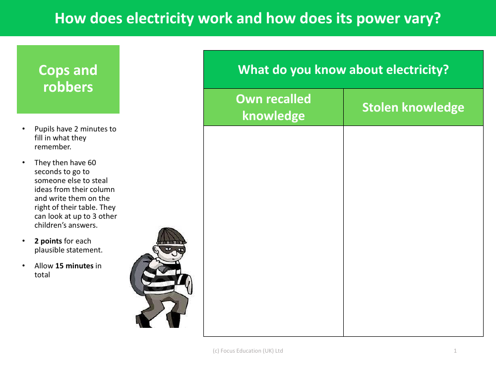 Cops and Robbers - What do you know about electricity? - Electricity - Year 6