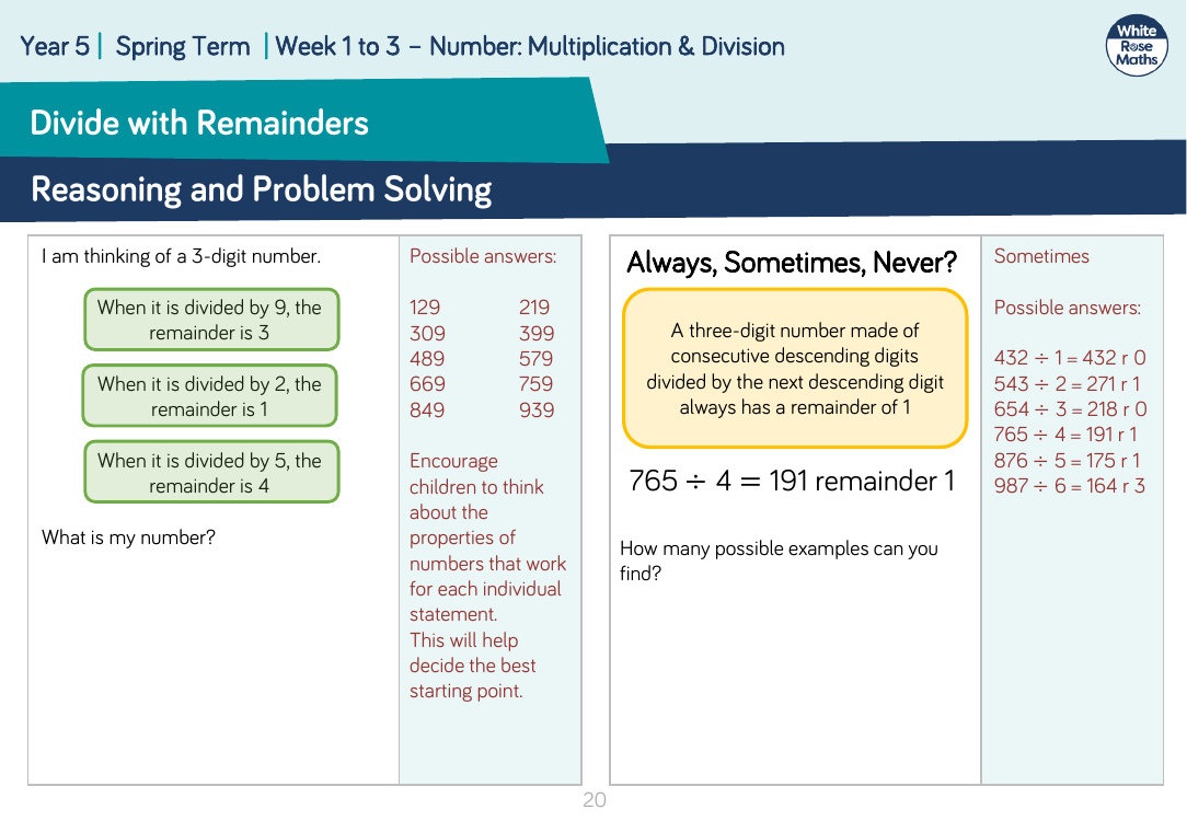 Divide with Remainders: Reasoning and Problem Solving