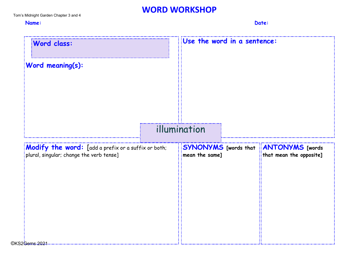 Tom's Midnight Garden - Chapters 3 and 4 - Word Workshop