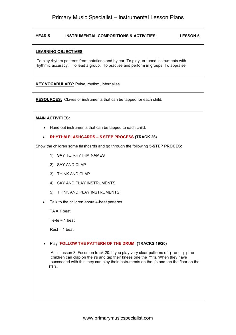 Instrumental - Year 5 Lesson 5